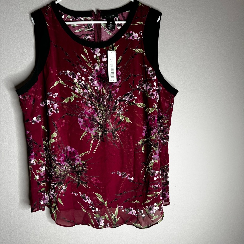 New Investments II Burgundy Maroon Multicolor Floral Sleeveless Lined Blouse 1X - Picture 6 of 9